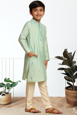 Pista green art silk embroidered kurta pyjama for boys indian traditional ethnic wear 3