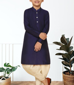 Navy blue art silk kurta patiala for boys indian traditional ethnic wear
