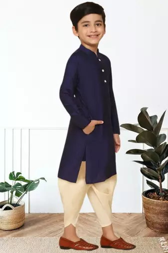 Navy blue art silk kurta patiala for boys indian traditional ethnic wear
