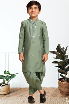 Pista art silk embroidered kurta patiala for boys indian traditional ethnic wear 1