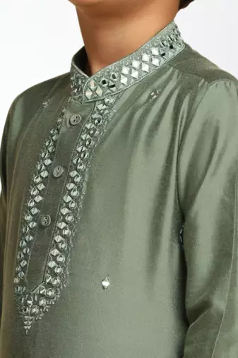 Pista art silk embroidered kurta patiala for boys indian traditional ethnic wear