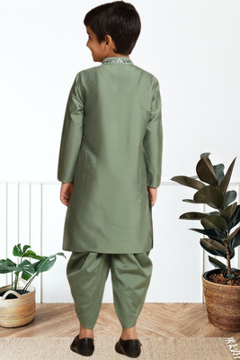 Pista art silk embroidered kurta patiala for boys indian traditional ethnic wear 4