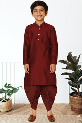 Maroon art silk kurta patiala for boys indian traditional ethnic wear 1