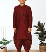 Maroon art silk kurta patiala for boys indian traditional ethnic wear