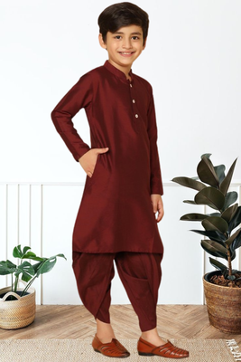 Maroon art silk kurta patiala for boys indian traditional ethnic wear 3