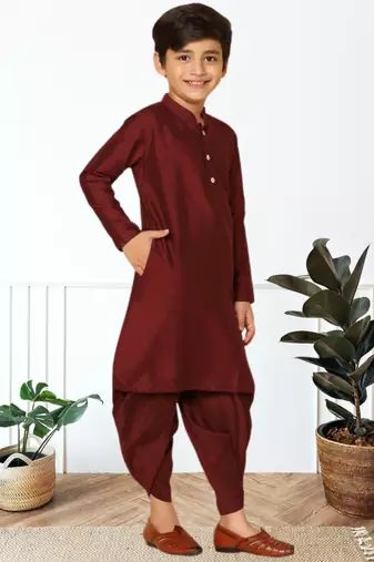 Maroon art silk kurta patiala for boys indian traditional ethnic wear