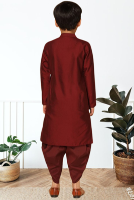 Maroon art silk kurta patiala for boys indian traditional ethnic wear 4