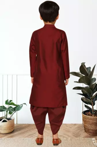 Maroon art silk kurta patiala for boys indian traditional ethnic wear