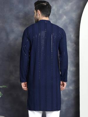 Men blue embroidered viscose rayon kurta 2
