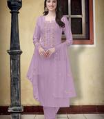 Purple Cotton Embroidery Kurta Pant with Dupatta Salwar Suit 3 Pieces Set