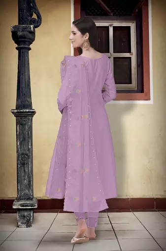 Trendmalls Purple Cotton Embroidery Kurta Pant with Dupatta Salwar Suit 3 Pieces Set