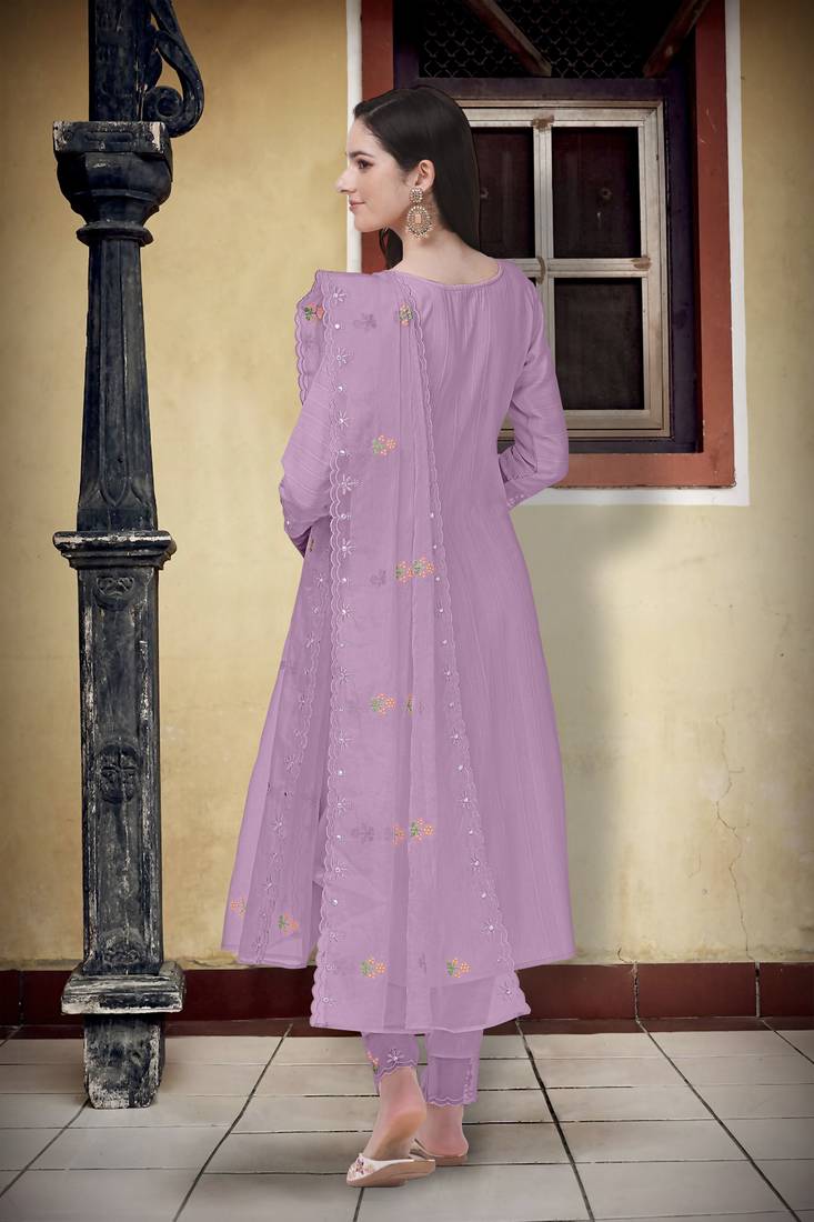 Purple Cotton Embroidery Kurta Pant with Dupatta Salwar Suit 3 Pieces Set