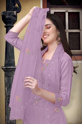 Purple Cotton Embroidery Kurta Pant with Dupatta Salwar Suit 3 Pieces Set 5