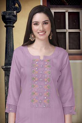 Purple Cotton Embroidery Kurta Pant with Dupatta Salwar Suit 3 Pieces Set 6
