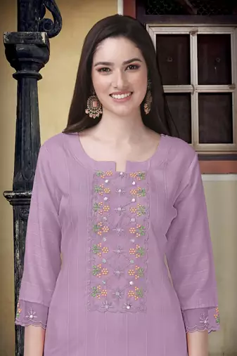 Trendmalls Purple Cotton Embroidery Kurta Pant with Dupatta Salwar Suit 3 Pieces Set