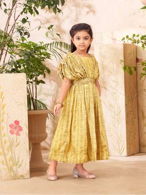 Aarika girls party wear olive green colour sequin embroidery silk dress 2