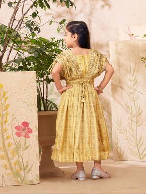 Aarika girls party wear olive green colour sequin embroidery silk dress 4