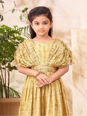Aarika girls party wear olive green colour sequin embroidery silk dress 5