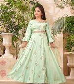 Aarika girls ethnic wear sea green colour hand embroidery art silk gown