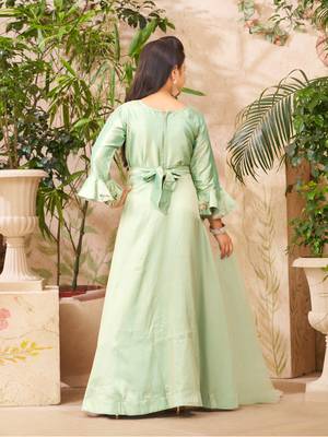 Aarika girls ethnic wear sea green colour hand embroidery art silk gown 4