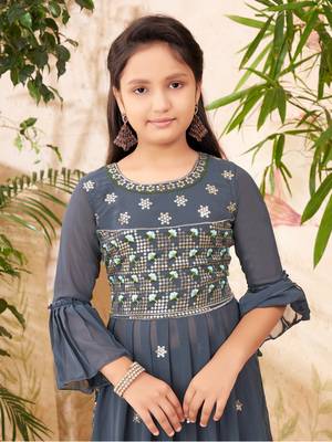 Aarika girls ethnic wear grey colour sequin embroidery georgette kurta sharara set 5