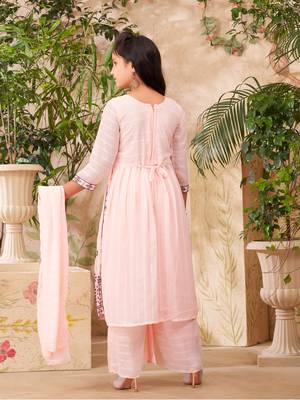 Aarika girls ethnic wear peach colour sequin thread embroidery georgette kurta sharara set 4