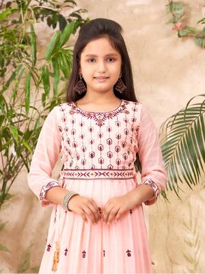 Aarika girls ethnic wear peach colour sequin thread embroidery georgette kurta sharara set 5
