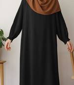 Black Closed Abaya with Buttons. Umbrella Flare, and Matching Belt in Firdaus Fabric