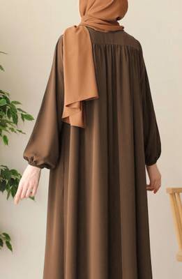 Khaki Color "Front Open Abaya with Zipper Opening, Umbrella Flare, and Matching Belt  2