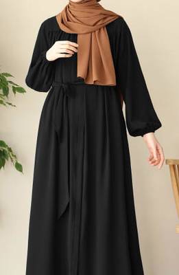 Black Color "Front Open Abaya with Zipper Opening, Umbrella Flare, and Matching Belt 1