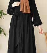 Black Color "Front Open Abaya with Zipper Opening, Umbrella Flare, and Matching Belt