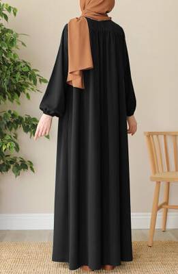 Black Color "Front Open Abaya with Zipper Opening, Umbrella Flare, and Matching Belt 2
