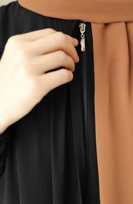 Black Color "Front Open Abaya with Zipper Opening, Umbrella Flare, and Matching Belt 4