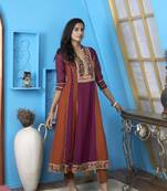 Nikhaar magenta embroidered georgette anarkali kurta &