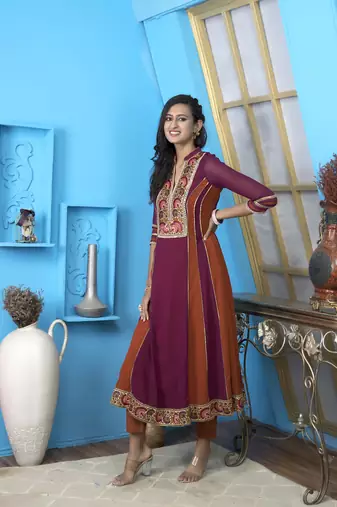 Nikhaar magenta embroidered georgette anarkali kurta &