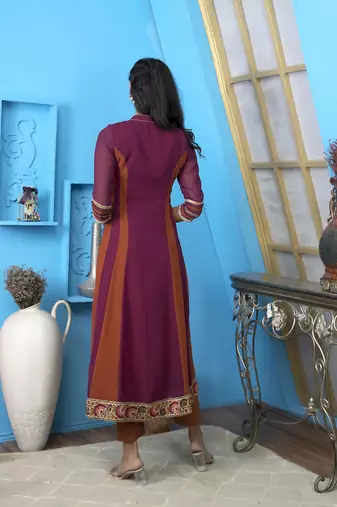 Nikhaar magenta embroidered georgette anarkali kurta &