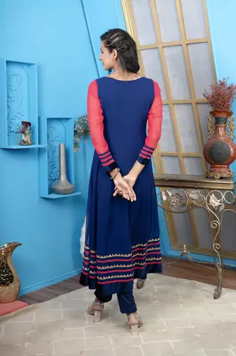 Nikhaar blue embroidered georgette anarkali kurta &