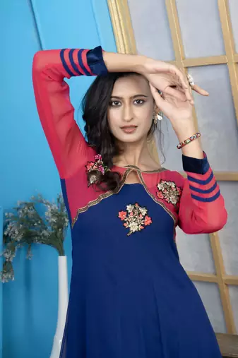 Nikhaar blue embroidered georgette anarkali kurta &