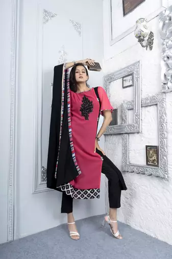 Nikhaar pink embroidered georgette asymmetrical kurta &