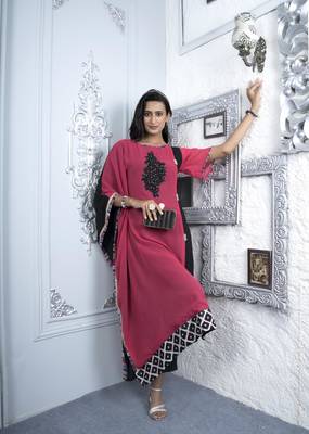 Nikhaar pink embroidered georgette asymmetrical kurta & 6