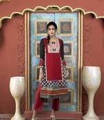 Nikhaar maroon embroidered georgette straight cut kurta &