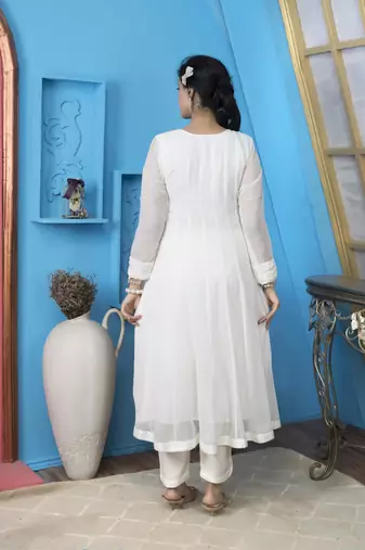 Nikhaar off-white embroidered georgette anarkali kurta &