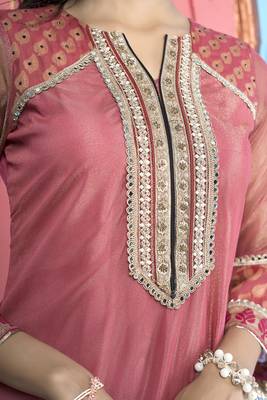 Nikhaar pink embroidered net straight cut kurta & 6