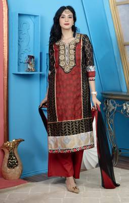 Nikhaar maroon embroidered chanderi straight cut kurta & Only 1