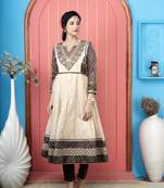 Nikhaar beige embroidered silk anarkali kurta &