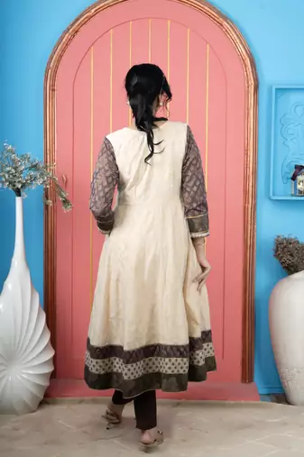 Nikhaar beige embroidered silk anarkali kurta &