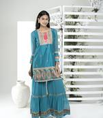 Nikhaar blue embroidered art silk straight cut kurta & Only