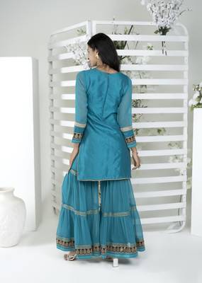 Nikhaar blue embroidered art silk straight cut kurta & Only 5