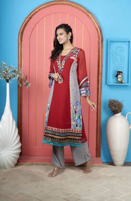 Nikhaar maroon embroidered georgette anarkali kurta & 3