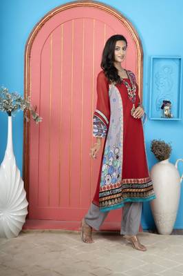 Nikhaar maroon embroidered georgette anarkali kurta & 4